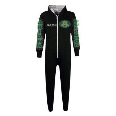 Logo and Mascot with Optional Sleeves, Chest Name, and Hood - Youth Solid One Piece Full-Length Hooded Onesie Thumbnail